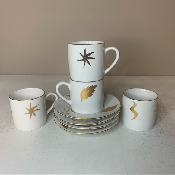 Vintage 90s Starburst Pier 1 Espresso Cup & Saucers Set of 4